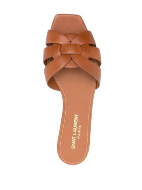 Saint Laurent Tribute Flat Slide Sandals – Amber Leather – EU 36 US 6